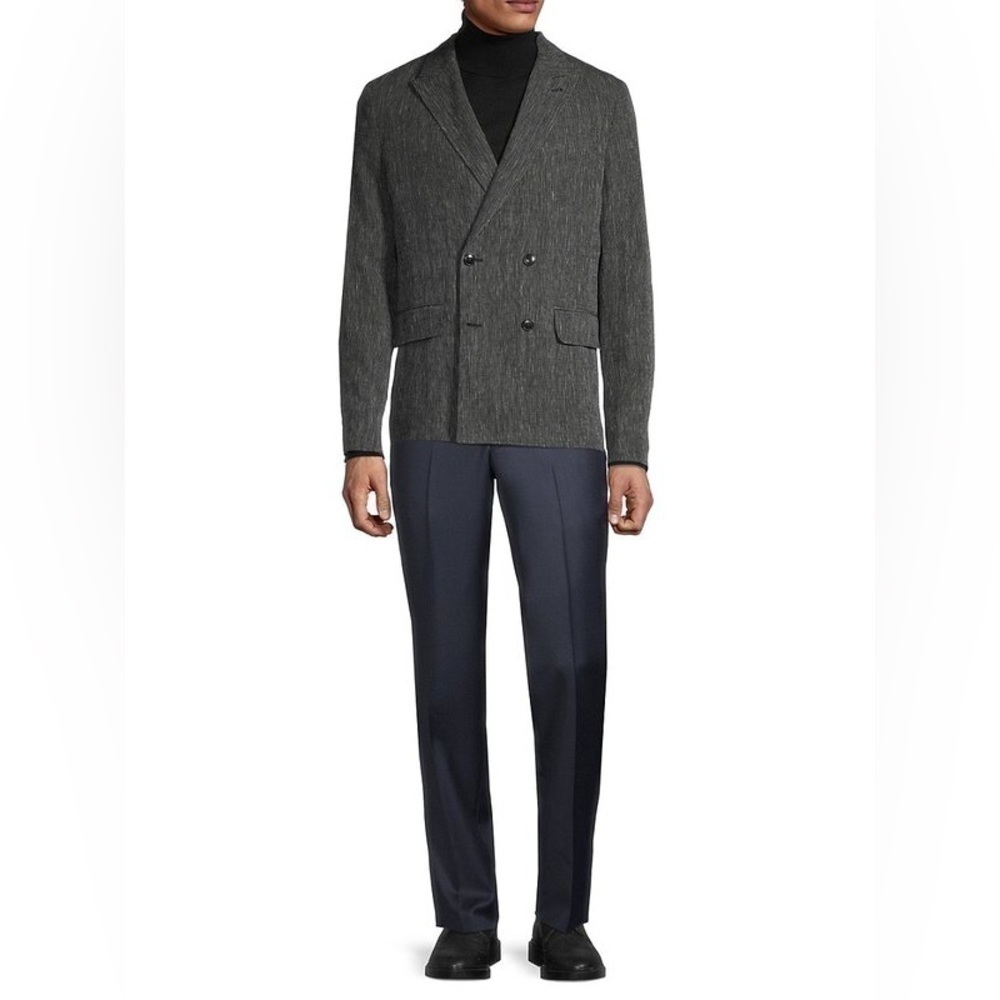 Ted Baker Black Naver-Fine Striped Linen Double-Breasted Blazer 4 40